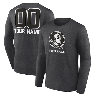 Men's Charcoal Florida State Seminoles Personalized Name & Number Monochrome Long Sleeve T-Shirt