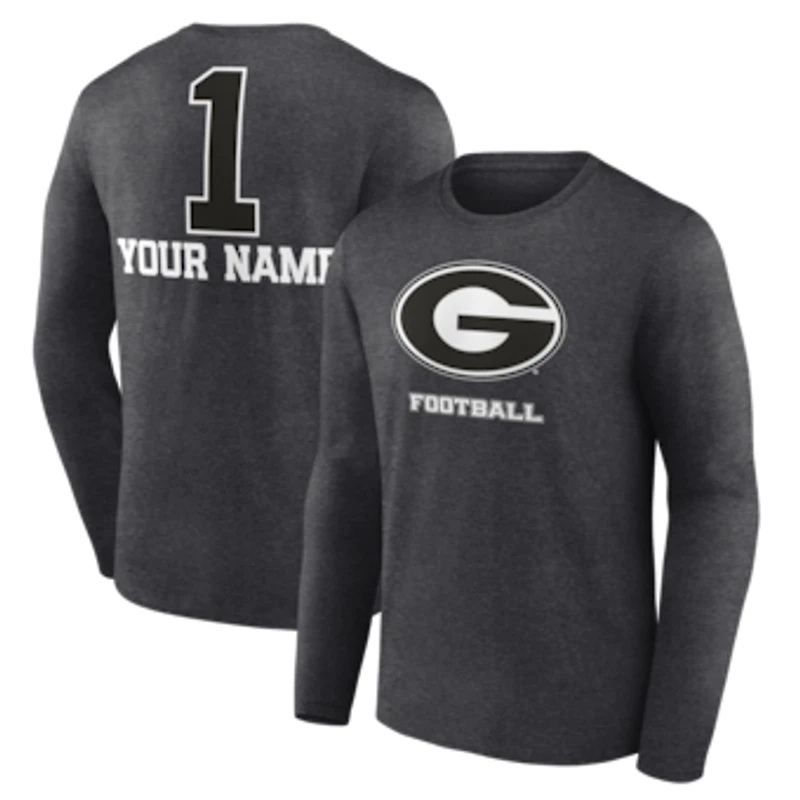 Men's Charcoal Georgia Bulldogs Personalized Any Name Monochrome Long Sleeve T-Shirt