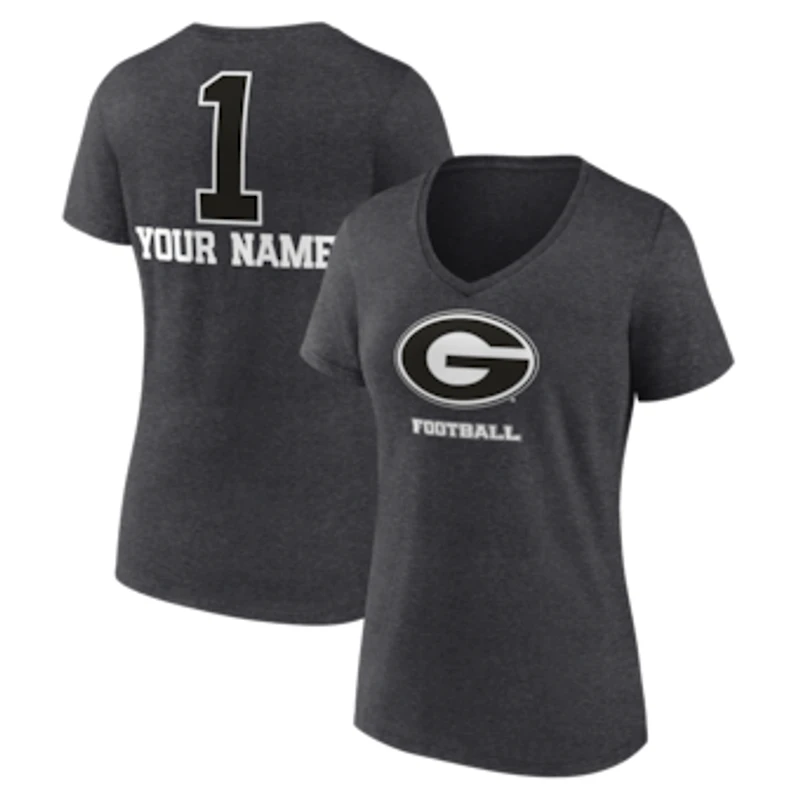 Women's Charcoal Georgia Bulldogs Personalized Any Name Monochrome V-Neck T-Shirt