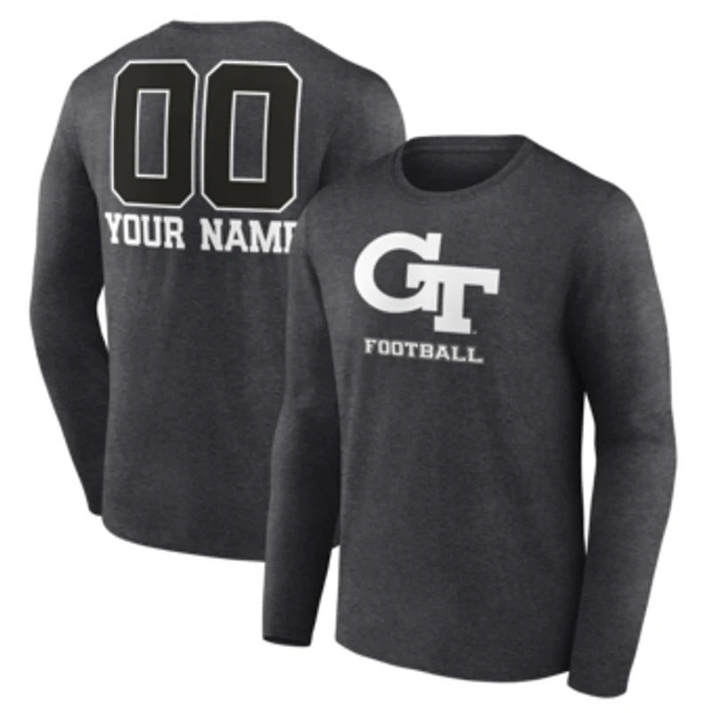 Men's Charcoal Georgia Tech Yellow Jackets Personalized Name & Number Monochrome Long Sleeve T-Shirt