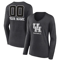 Women's Charcoal Houston Cougars Personalized Name & Number Monochrome Long Sleeve V-Neck T-Shirt