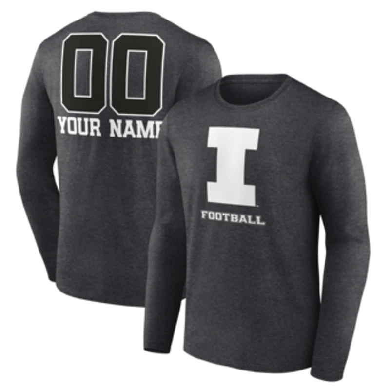 Men's Charcoal Illinois Fighting Illini Personalized Name & Number Monochrome Long Sleeve T-Shirt
