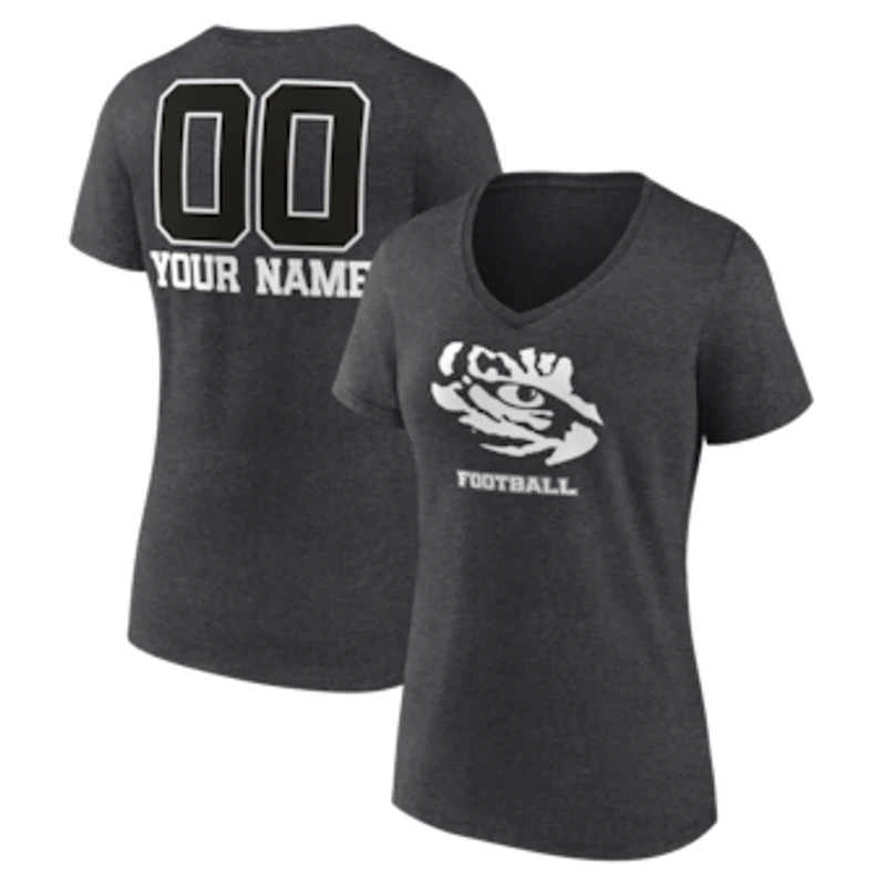 Women's Charcoal LSU Tigers Personalized Name & Number Monochrome V-Neck T-Shirt
