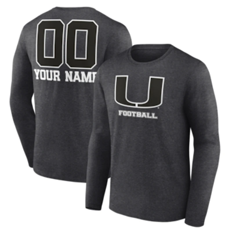 Men's Charcoal Miami Hurricanes Personalized Name & Number Monochrome Long Sleeve T-Shirt