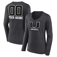 Women's Charcoal Miami Hurricanes Personalized Name & Number Monochrome Long Sleeve V-Neck T-Shirt