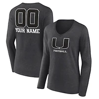 Women's Charcoal Miami Hurricanes Personalized Name & Number Monochrome Long Sleeve V-Neck T-Shirt