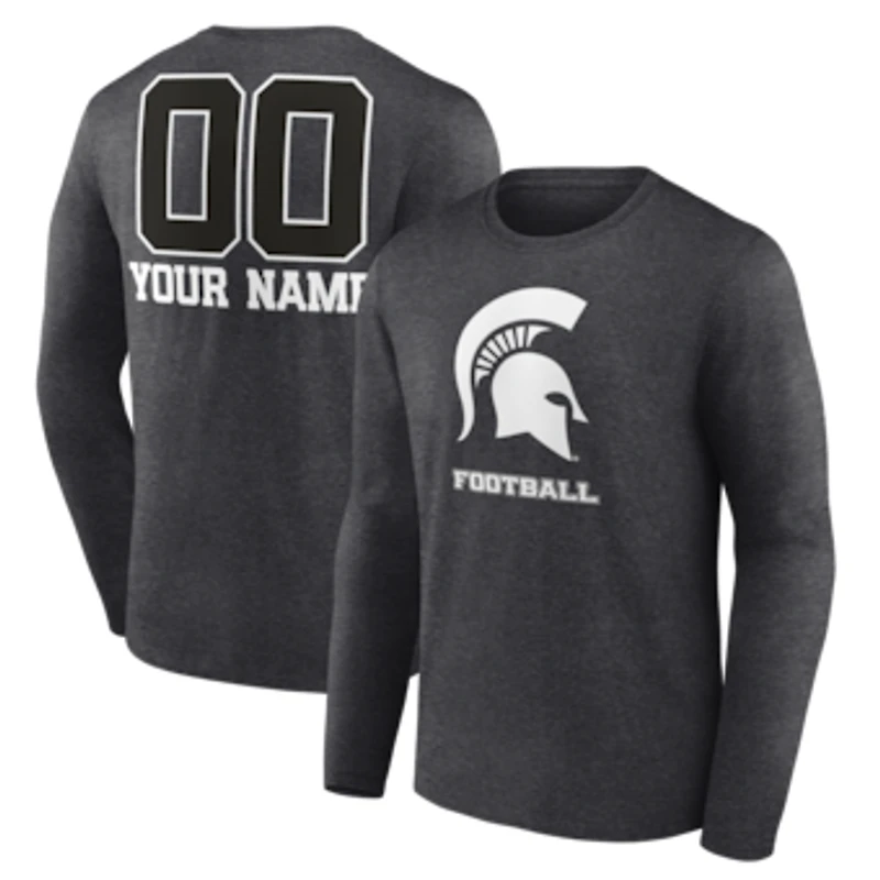Men's Charcoal Michigan State Spartans Personalized Name & Number Monochrome Long Sleeve T-Shirt