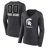 Women's Charcoal Michigan State Spartans Personalized Name & Number Monochrome Long Sleeve V-Neck T-Shirt