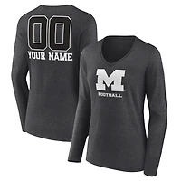 Women's Charcoal Michigan Wolverines Personalized Name & Number Monochrome Long Sleeve V-Neck T-Shirt
