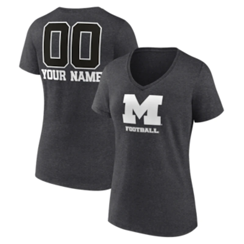 Women's Charcoal Michigan Wolverines Personalized Name & Number Monochrome V-Neck T-Shirt