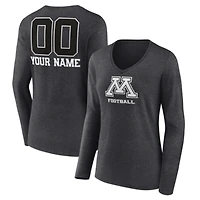 Women's Charcoal Minnesota Golden Gophers Personalized Name & Number Monochrome Long Sleeve V-Neck T-Shirt