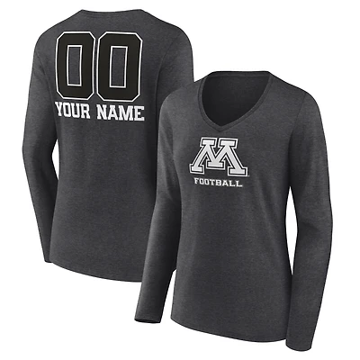 Women's Charcoal Minnesota Golden Gophers Personalized Name & Number Monochrome Long Sleeve V-Neck T-Shirt