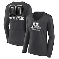 Women's Charcoal Minnesota Golden Gophers Personalized Name & Number Monochrome Long Sleeve V-Neck T-Shirt