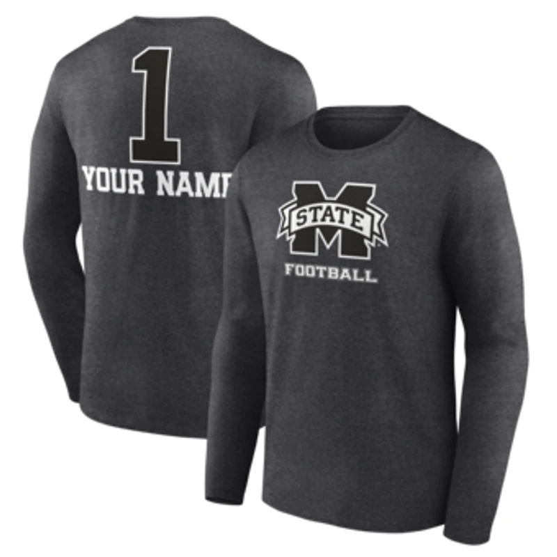 Men's Charcoal Mississippi State Bulldogs Personalized Any Name Monochrome Long Sleeve T-Shirt