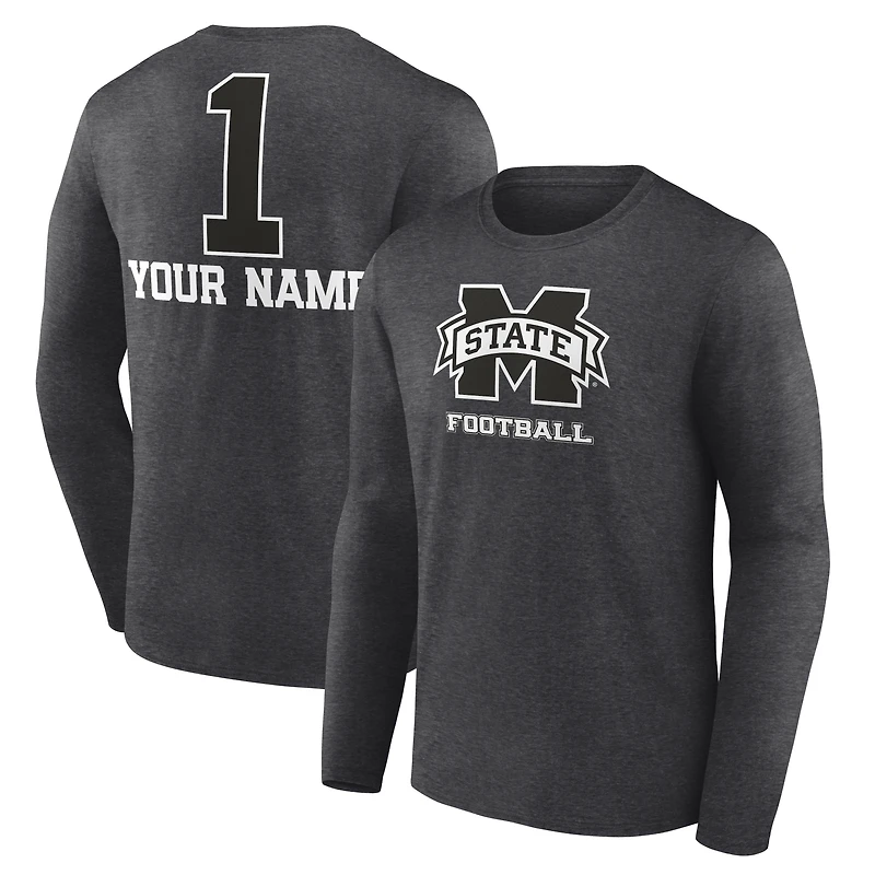 Men's Charcoal Mississippi State Bulldogs Personalized Any Name Monochrome Long Sleeve T-Shirt