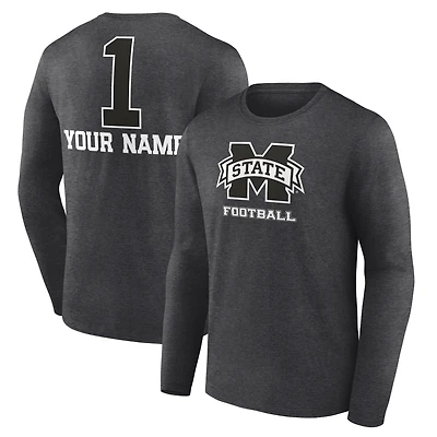 Men's Charcoal Mississippi State Bulldogs Personalized Any Name Monochrome Long Sleeve T-Shirt