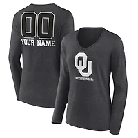 Women's Charcoal Oklahoma Sooners Personalized Name & Number Monochrome Long Sleeve V-Neck T-Shirt