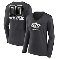 Women's Charcoal Oklahoma State Cowboys Personalized Name & Number Monochrome Long Sleeve V-Neck T-Shirt