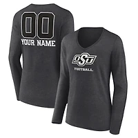 Women's Charcoal Oklahoma State Cowboys Personalized Name & Number Monochrome Long Sleeve V-Neck T-Shirt