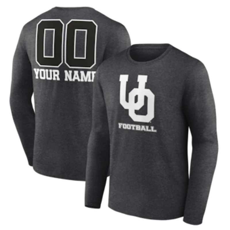 Men's Charcoal Oregon Ducks Personalized Name & Number Monochrome Long Sleeve T-Shirt
