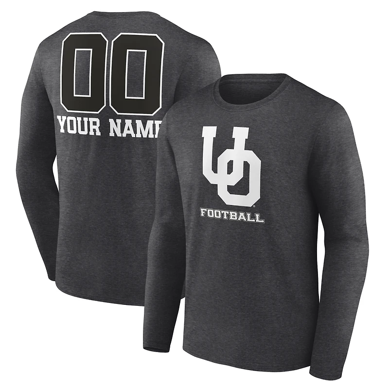 Men's Charcoal Oregon Ducks Personalized Name & Number Monochrome Long Sleeve T-Shirt