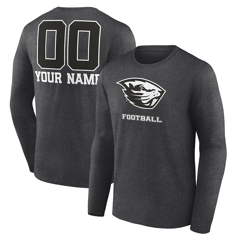 Men's Charcoal Oregon State Beavers Personalized Name & Number Monochrome Long Sleeve T-Shirt