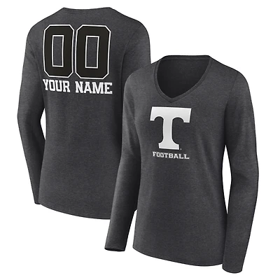 Women's Charcoal Tennessee Volunteers Personalized Name & Number Monochrome Long Sleeve V-Neck T-Shirt