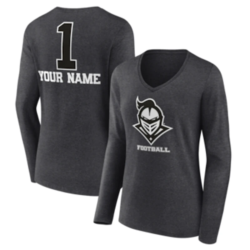 Women's Charcoal UCF Knights Personalized Any Name Monochrome Long Sleeve V-Neck T-Shirt