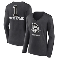 Women's Charcoal UCF Knights Personalized Any Name Monochrome Long Sleeve V-Neck T-Shirt