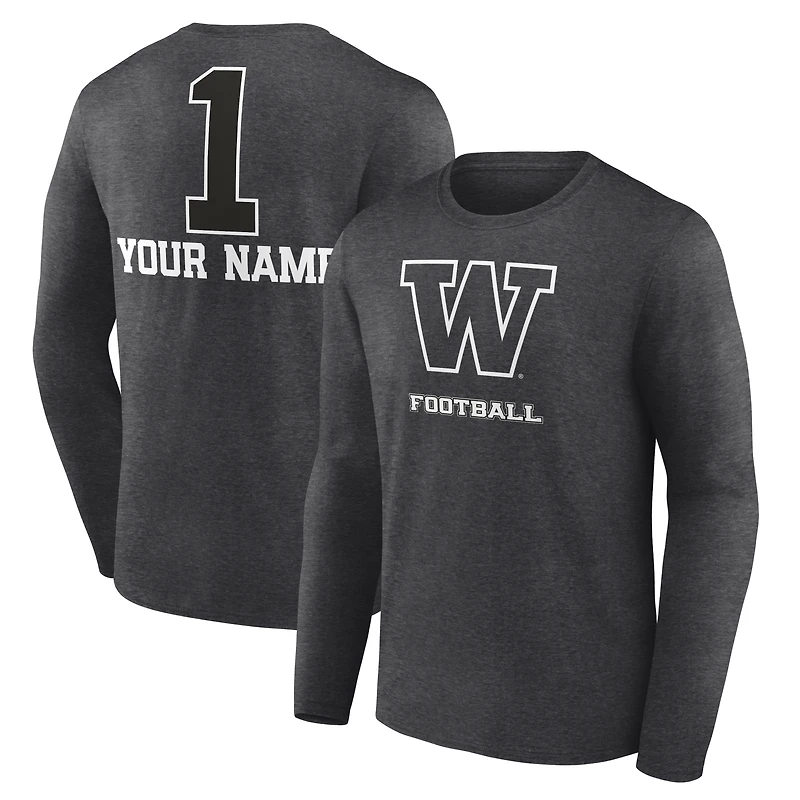Men's Charcoal Washington Huskies Personalized Any Name Monochrome Long Sleeve T-Shirt