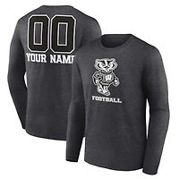 Men's Charcoal Wisconsin Badgers Personalized Name & Number Monochrome Long Sleeve T-Shirt