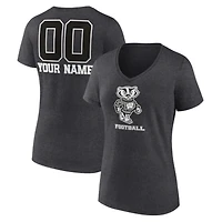 Women's Charcoal Wisconsin Badgers Personalized Name & Number Monochrome V-Neck T-Shirt