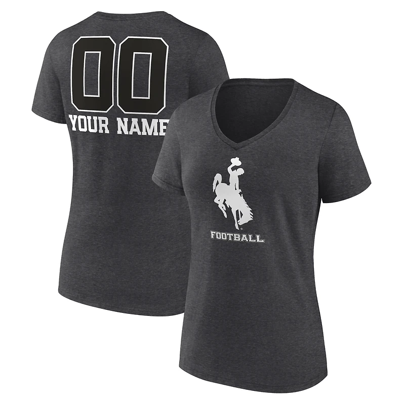Women's Charcoal Wyoming Cowboys Personalized Name & Number Monochrome V-Neck T-Shirt