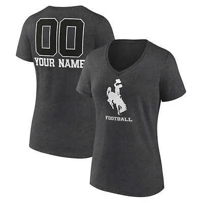 Women's Charcoal Wyoming Cowboys Personalized Name & Number Monochrome V-Neck T-Shirt
