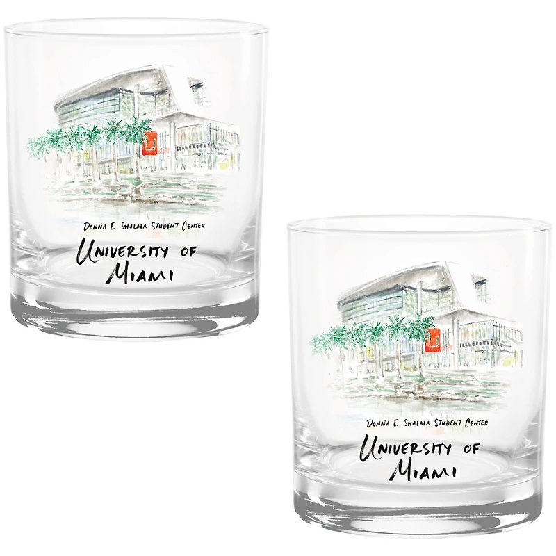 Miami Hurricanes Laura Wilcox Watercolors 14oz Rocks Glass 2-Pack