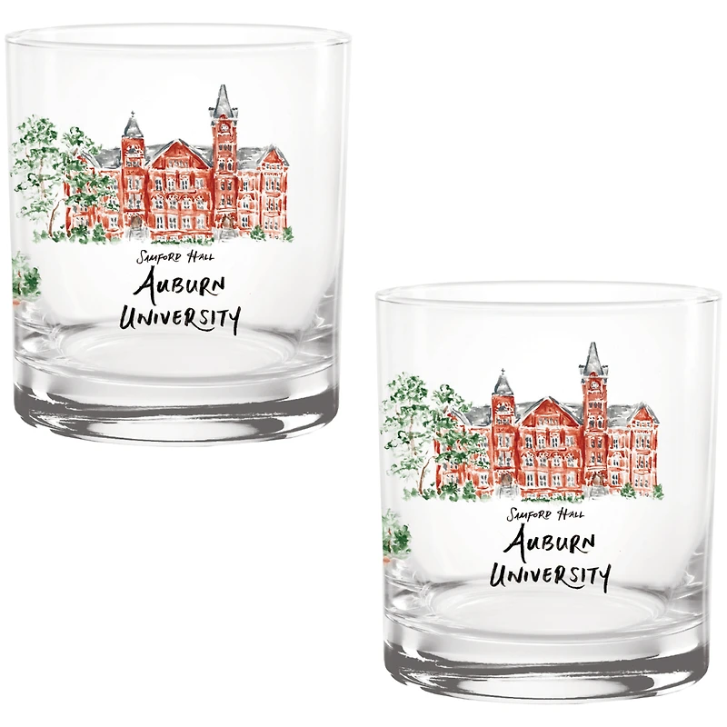 Auburn Tigers Laura Wilcox Watercolors 14oz Rocks Glass 2-Pack