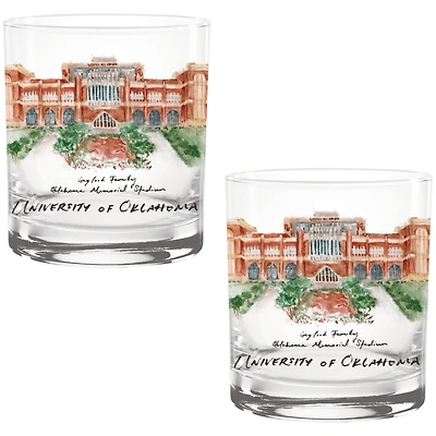 Oklahoma Sooners Laura Wilcox Watercolors 14oz Rocks Glass 2-Pack