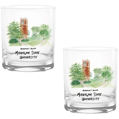 Michigan State Spartans Laura Wilcox Watercolors 14oz Rocks Glass 2-Pack