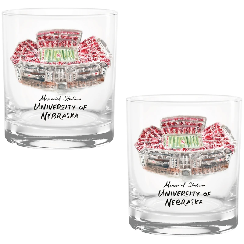 Nebraska Huskers Laura Wilcox Watercolors 14oz Rocks Glass 2-Pack