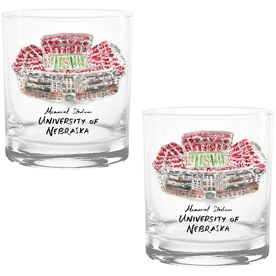 Nebraska Huskers Laura Wilcox Watercolors 14oz Rocks Glass 2-Pack