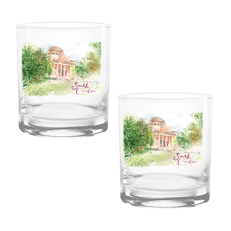 South Carolina Gamecocks Laura Wilcox Watercolors 14oz Rocks Glass 2-Pack
