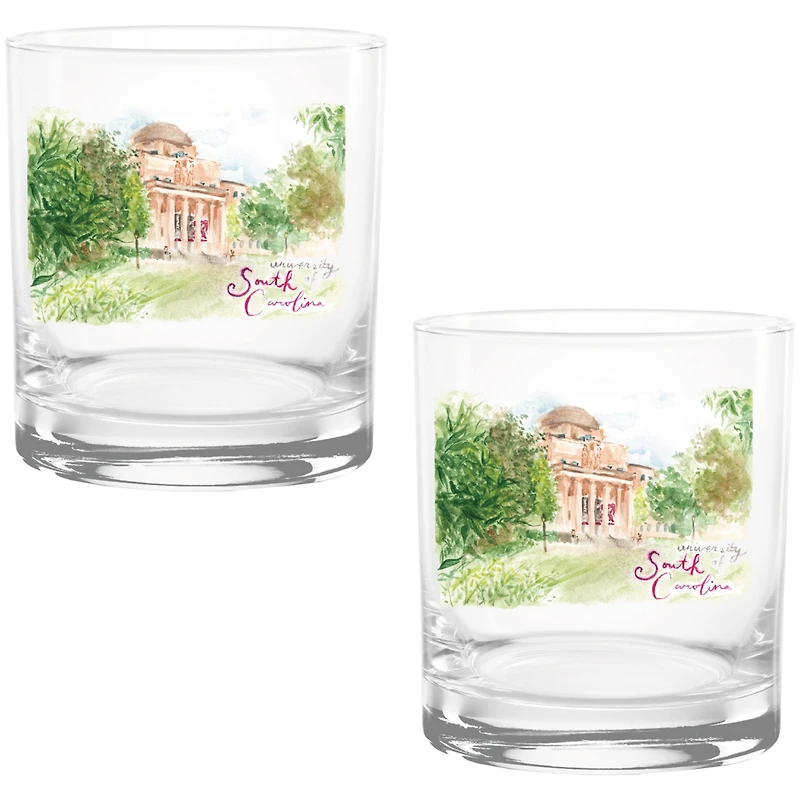 South Carolina Gamecocks Laura Wilcox Watercolors 14oz Rocks Glass 2-Pack
