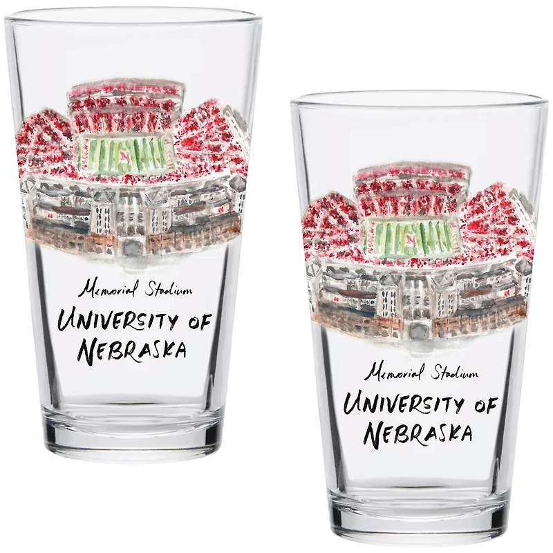 Nebraska Huskers Laura Wilcox Watercolors 16oz Pint Glass 2-Pack