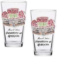Nebraska Huskers Laura Wilcox Watercolors 16oz Pint Glass 2-Pack