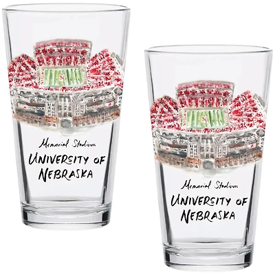 Nebraska Huskers Laura Wilcox Watercolors 16oz Pint Glass 2-Pack