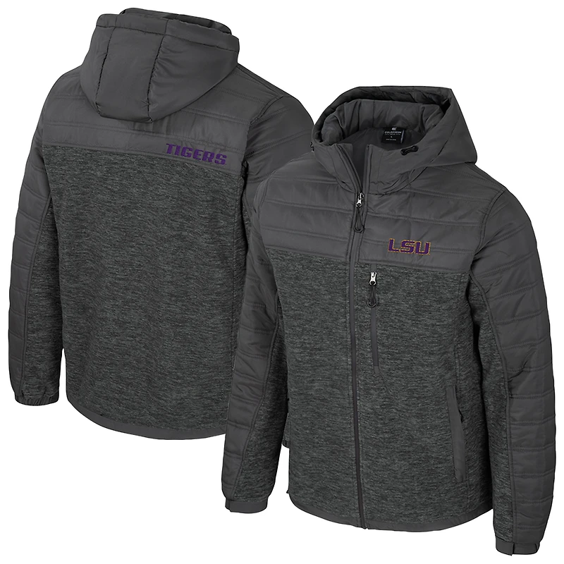Men's Colosseum Charcoal LSU Tigers Nightman Full-Zip Hoodie Puffer Jacket