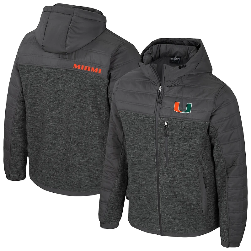 Men's Colosseum Charcoal Miami Hurricanes Nightman Full-Zip Hoodie Puffer Jacket