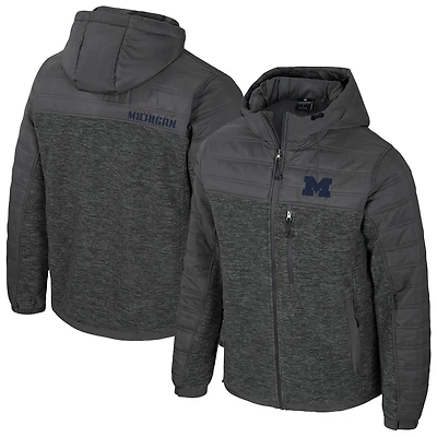 Men's Colosseum Charcoal Michigan Wolverines Nightman Full-Zip Hoodie Puffer Jacket