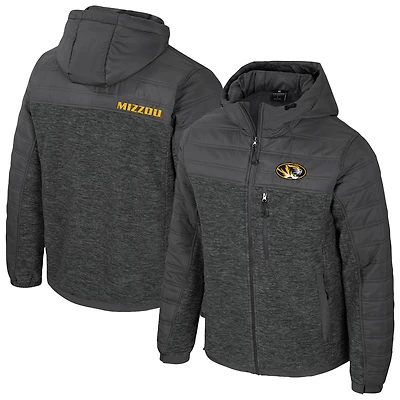 Men's Colosseum Charcoal Missouri Tigers Nightman Full-Zip Hoodie Puffer Jacket