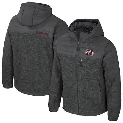 Men's Colosseum Charcoal Mississippi State Bulldogs Nightman Full-Zip Hoodie Puffer Jacket